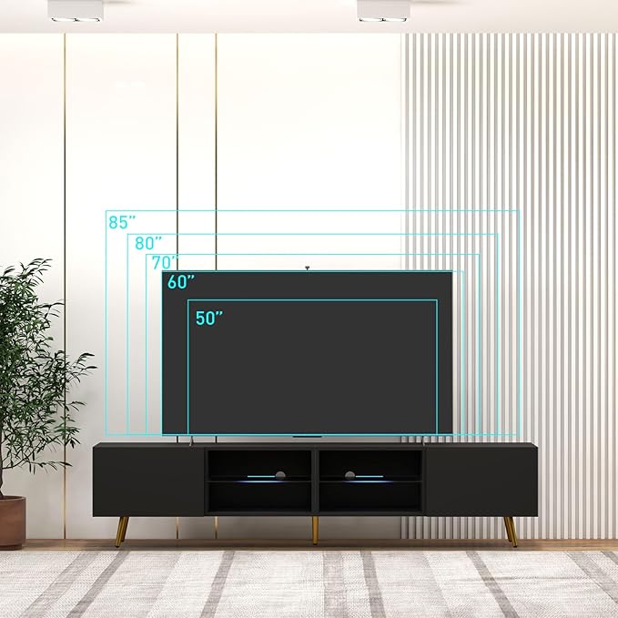 Bonzy Home 86" TV Stand, Modern Entertainment Center for 75" TV, Television Console Table with Storage Cabinets for Living Room, Black