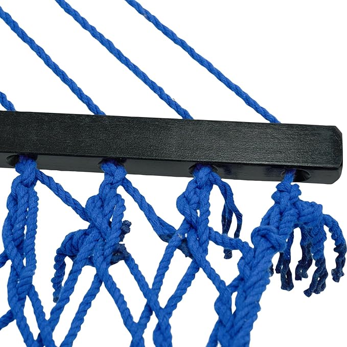 PNAEUT Double Hammock with Stand for Outside, Rope Hammocks with Hardwood Spreader Bar 2 Person, 12ft Heavy Duty Stand, Extra Pillow, Max 475 lbs Capacity (Royal Blue)