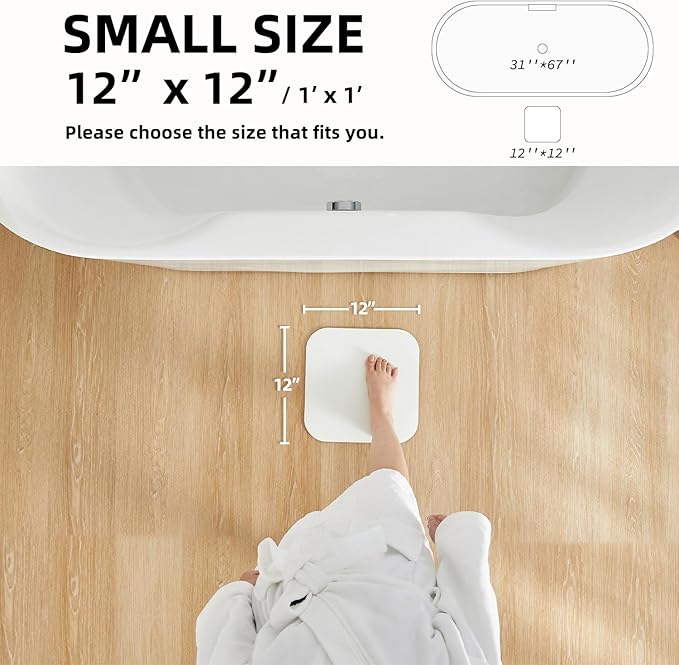 White Bath Mat, Bathroom Rugs Non Slip Washable Thin Absorbent Quick Dry Bath Mat Fits Under Door Bathroom Floor Mat Perfect for Bath, Shower, or Sink 12"x12" White