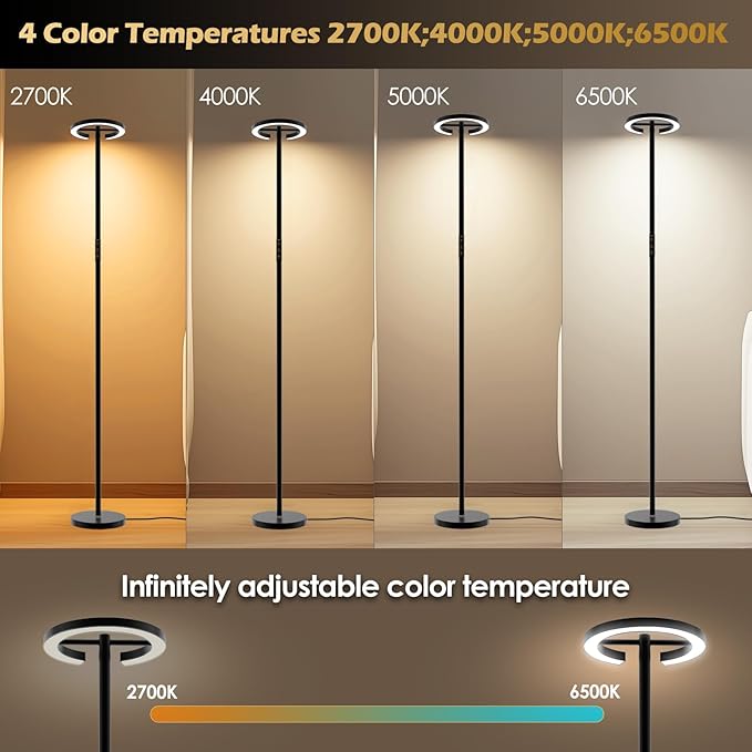GLOWRIUM Floor Lamp with Remote,Floor Lamps for Living Room,Stepless Dimmable Rotatable Reading Floor Lamp, 2700-6500K,Modern Bright Floor Light for Living Room Bedroom Office (H3B)
