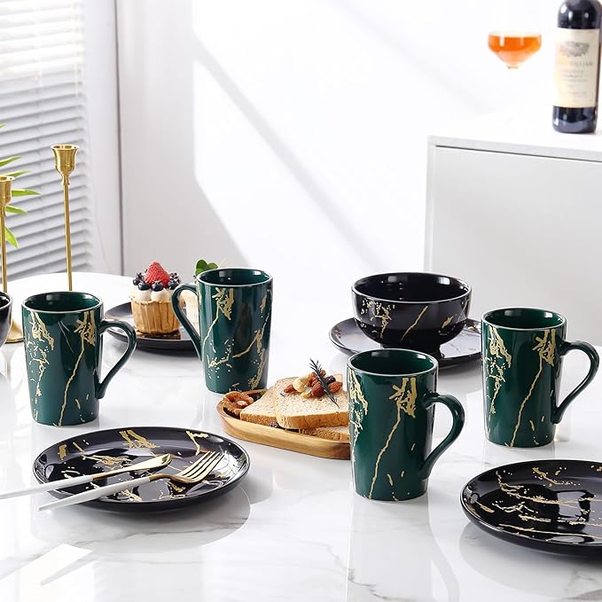 Porcelain Coffee Mugs, 12 Ounce, Set of 6, Green | Hot Tea | Cappuccino | Mocha | Cocoa | Cups for Latte