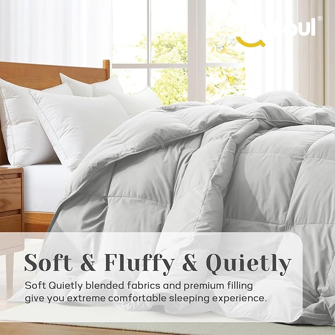 Joysoul California King Size Down Comforter - All Season Ultra Soft Goose Down & Feather Fiber Fill, Luxury Hotel Light Gray Duvet Insert with Corner Tabs (104" X 94")