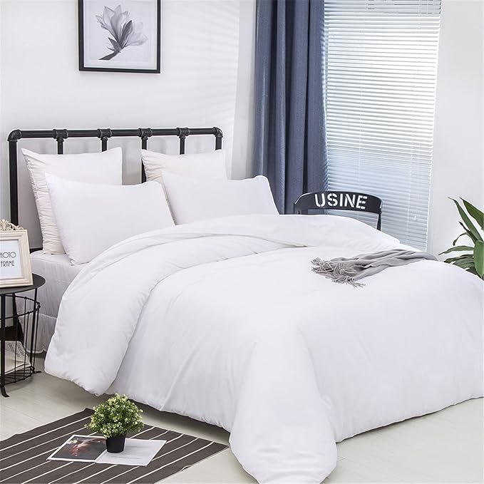 Luxlovery White Comforter Set Queen White Bedding Comforter Set Bed Sets Solid Blanket Quilts Hotel Collection Women Men Soft Breathable Queen Size 3 Piece Comforter