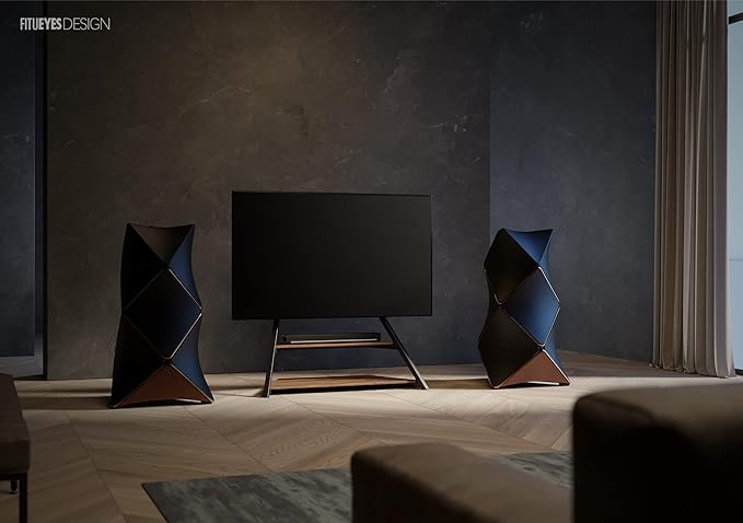 FITUEYES Design Large TV Floor Stand for 75 77 85 86 90 100 Inch TVs, Heavy Duty TV Stand Mount with Large Wood Entertainment Shelf, Modern Living Room Television Stands, Up to 187 lbs, Eiffel Series