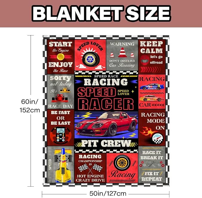 Racing Cars Blanket Gifts for Fathers Day, Birthday Gifts for Men Boys Racer, Racer Blanket for Sofa Couch Room, Car Guy Gift for Car Lovers, 50"*60"