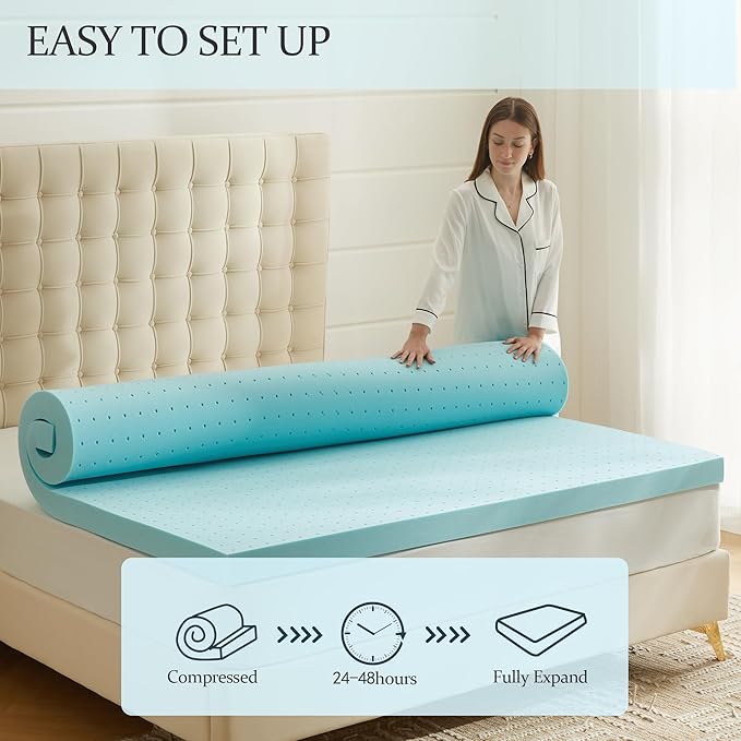 3 Inch Memory Foam Mattress Topper Twin, Mattress Pad Gel Infused Foam Bed Topper, Ventilated Soft Blue,Full Size