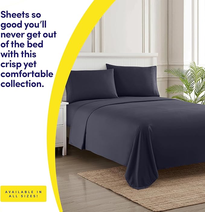 1500 Supreme Collection Extra Soft RV Short Queen Sheets Set, Navy Blue - Luxury Bed Sheets Set with Deep Pocket Wrinkle Free Hypoallergenic Bedding, Over 40 Colors, RV Short Queen Size, Navy