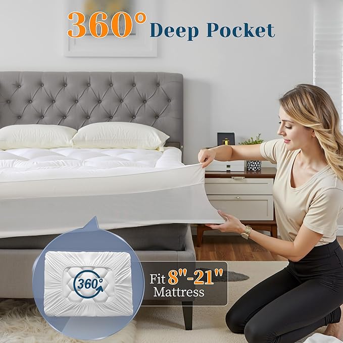 EnHomee Twin Mattress Topper 3Inch Fluffy Extra Thick Soft Mattress Topper with 1000GSM Overfilled, Relief Back Pain, Breathable & Skin-Friendly, 8-21 in Deep Elastic Pocket