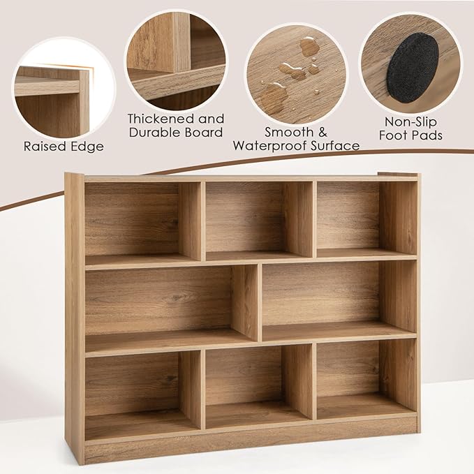 Toy Storage Organizer, 3-Tier Kids Bookshelf, 8 Cube Kids' Bookcases, Cabinets & Shelves, Wooden Toy Organizers, Small Book Shelf for Bedroom, Playroom, Classroom, Nursery (Natural)