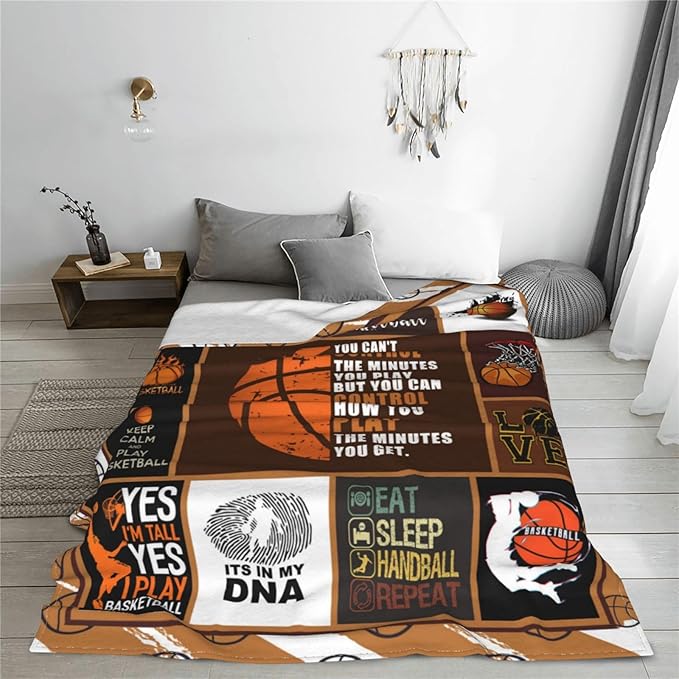 Basketball Blanket Basketball Decor Throw Blankets Cozy Fleece Flannel Blanket Soft Warm Plush Lightweight Bedding Basketball Stuff Gifts for Boys Girls Men Women Teens for Couch Sofa Bed 60"X80"