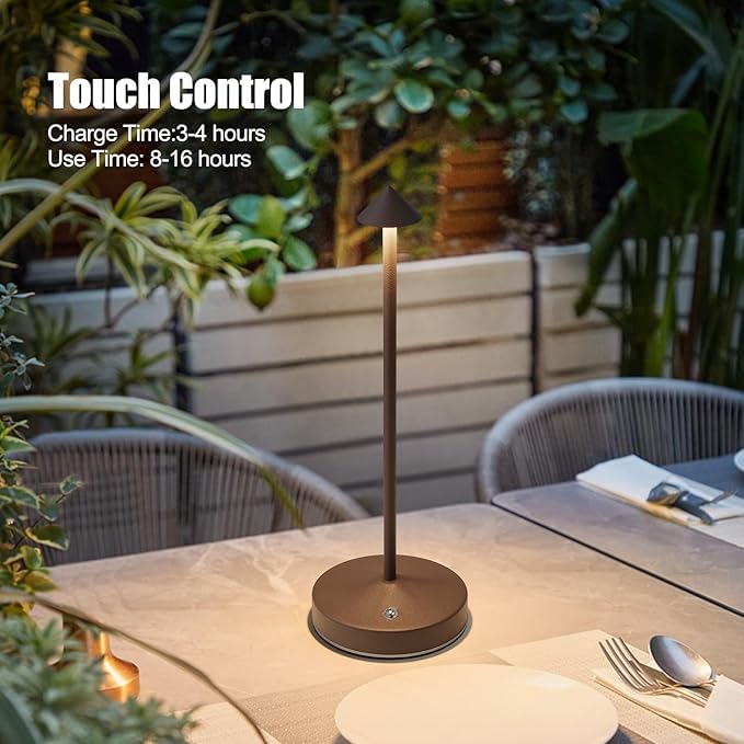 Rechargeable Table Lamp Cordless,3000 Mah Battery Powered Lamp 2 Level Dimmable Table Lamps Mini Table Lamp in Aluminium 3000k Touch Lamp Cordless Table Lamps for Indoor & Outdoor (Rust)