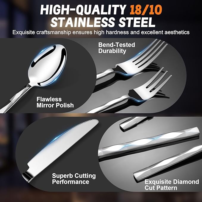 SSGP 20 Piece Flatware Set for 4, 18/10 Stainless Steel Silverware Set, Mirror Finish, Heavy-Duty, Dishwasher Safe, Elegant & Durable, Modern Design Cutlery Set for Home Home/Hotel/Wedding