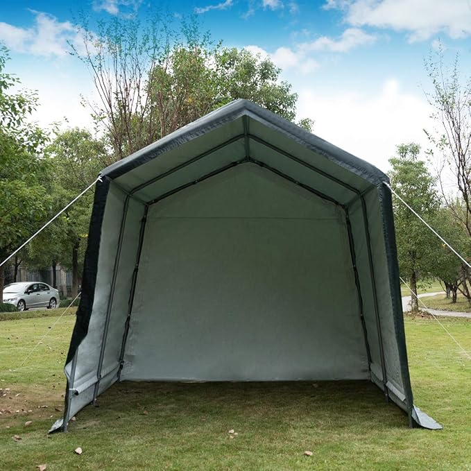 Tangkula 10x10 Ft Outdoor Storage Shelter, Patio Storage Tent, Enclosed Carport Shed w/All-Steel Metal Frame and Waterproof Ripstop Cover, Outdoor Garage Tent with Sidewalls
