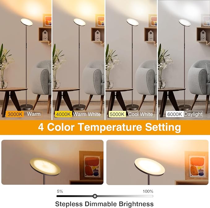 OUTON Floor Lamp, 30W/3000LM LED Modern Torchiere Sky Lamp, Dimmable Bright Standing Tall Lamp with 4 Color Temperatures, 1 Hour Timer, Remote Touch Control for Living Room Bedroom, Office, Bronze