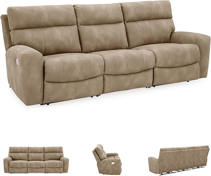 Signature Design by Ashley Next-Gen DuraPella Contemporary Faux Leather Modular Wall Hugger 3-Piece Power Reclining Sectional Sofa with Adjustable Headrest and USB Ports, Light Brown