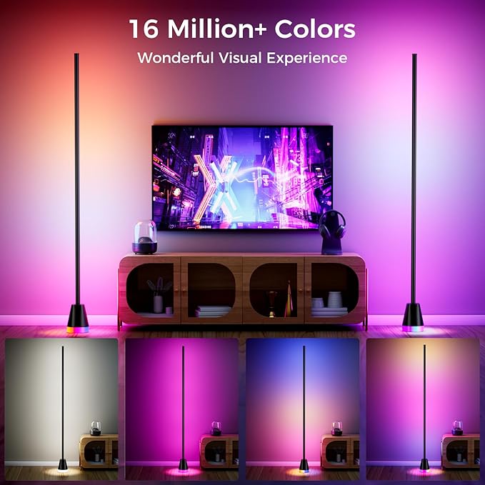 RGB Corner Floor Lamp, 60 Inch Bright Standing Lamps for Bedroom with APP and Remote Modern Floor Lamp Color Changing Ambience Light with Music Sync and 16 Million Colors