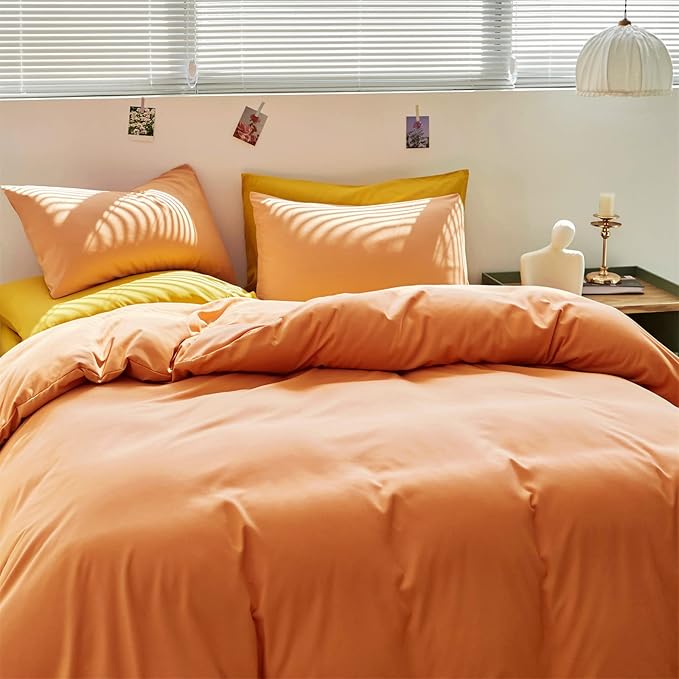 Luxlovery Peach Comforter Set California King Light Orange Bedding Comforter Set Modern Solid Plain Color Soft Breathable Blanket Quilts Peach Pink 3 Piece Bedding Set for Women Men Adults