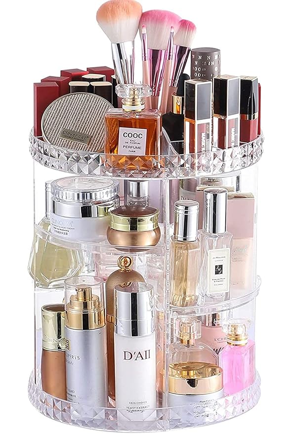 Cq acrylic Rotating Makeup Organizer,Adjustable Spinning Skincare Organizer for Vanity,Countertop,Clear Rotating Perfume Organizer,Bathroom Lazy Susan Organizers,Spin Beauty Product Storage Rack,1Pack