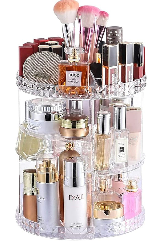 Cq acrylic Rotating Makeup Organizer,Adjustable Spinning Skincare Organizer for Vanity,Countertop,Clear Rotating Perfume Organizer,Bathroom Lazy Susan Organizers,Spin Beauty Product Storage Rack,1Pack