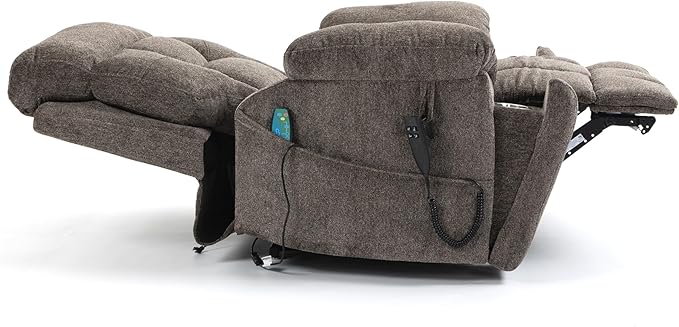 Dual Motor Lay Flat Lift Chairs Recliners - Extra Wide Big Man Recliner with Heat & Massage - Hidden Cup Holder - 400 lbs Capacity