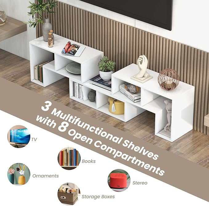 KOTEK TV Stand for 50 55 60 65 Inch TV, 3 Pieces Free Combination Bookshelf Organizer, TV Console Table with Open Storage Shelves, Modern Entertainment Center for Living Room, Bedroom