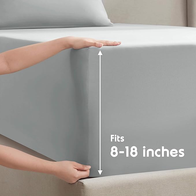 Nestl Queen Sheet Set - Luxury 1800 Ultra-Soft Microfiber Bed Sheets - Double Brushed - Deep Pockets - Easy Fit - 4 Piece Set - Bedding Sheets & Pillowcases (Queen, Light Grey)