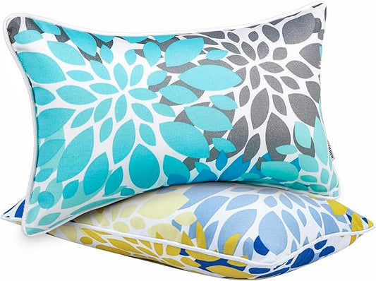 JMGBird 12×20 Inch Outdoor Lumbar Pillows Pack of 2 Colors Waterproof Throw Pillows with Insert Rectangular Decorative Garden Cushion for Home Furniture Patio Coach Sofa