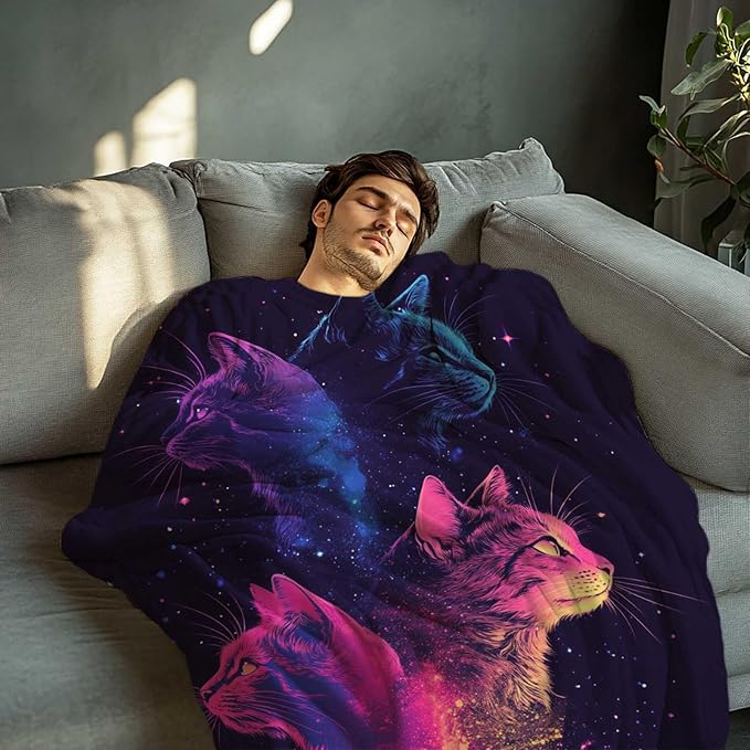 Cat Throw Blanket for Women and Men, Gifts for Girls and Cat Lovers，Cute Soft Cozy Lightweight Fleece for Home Decor, 50x60 Inches