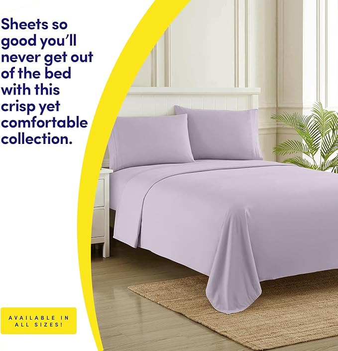 1500 Supreme Collection King Sheet Sets Lilac - Luxury Hotel Bed Sheets and Pillowcase Set for King Mattress - Extra Soft, Elastic Corner Straps, Deep Pocket Sheets, King Lilac