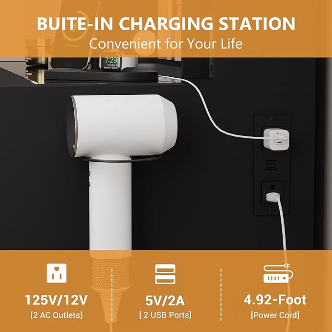 Black Vanity Desk with Mirror and Lights, Glass Top Vanity with Lighted Mirror & RGB Glass Cabinet and 3 Drawers, Makeup Vanity Desk with Lights Dressing Table for Bedroom, 3 Color Modes