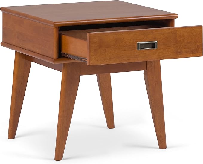 SIMPLIHOME Draper SOLID HARDWOOD 22 inch Wide Rectangle Mid Century Modern End Table in Teak Brown for the Living Room and Bedroom