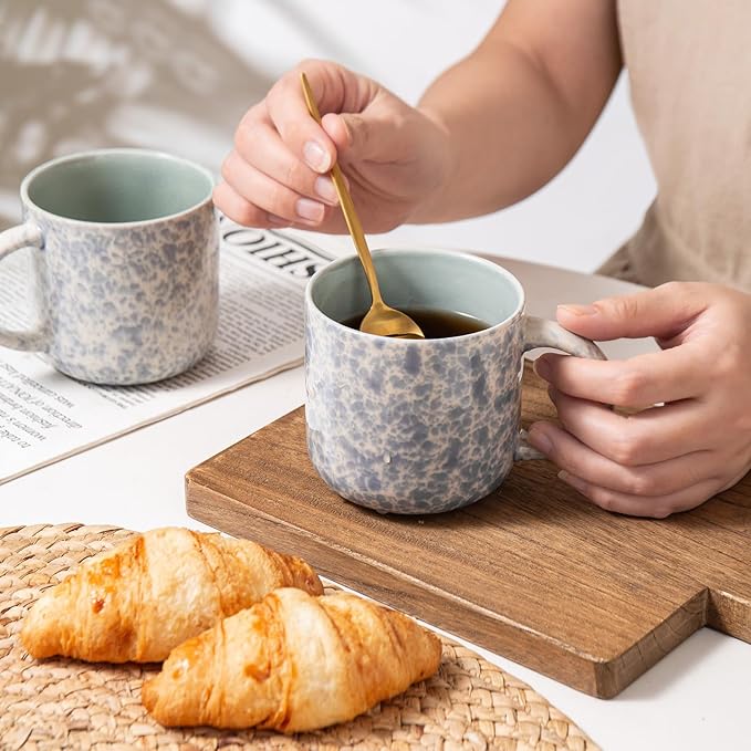 MONITO 12 OZ Coffee Mugs Set of 4, Ceramic Coffee Mugs,Modern Coffee Mugs Set with handle for Tea/Latte/Cappuccino/Milk/Cocoa. (BLUE, 4 Count（Pack of 1)