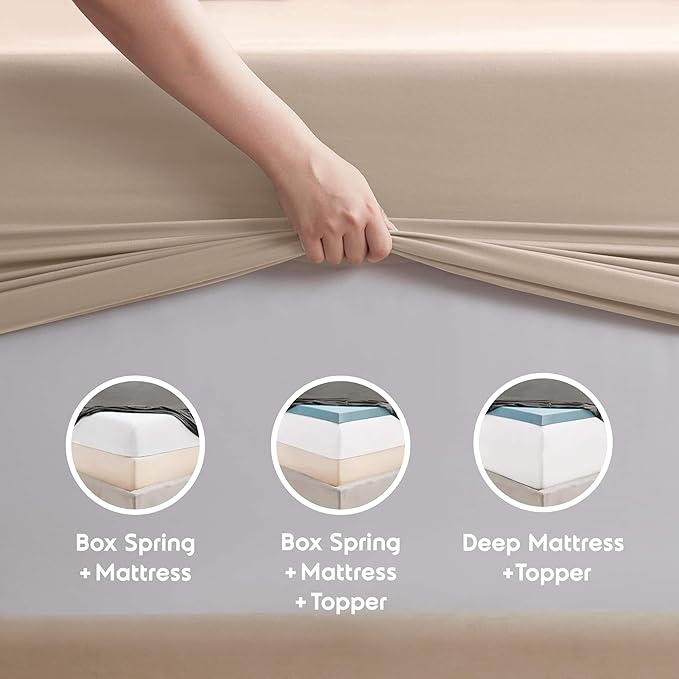 Nestl Queen Sheet Set - Luxury 1800 Ultra-Soft Microfiber Bed Sheets - Double Brushed - Deep Pockets - Easy Fit - 4 Piece Set - Bedding Sheets & Pillowcases (Queen, Beige Cream)