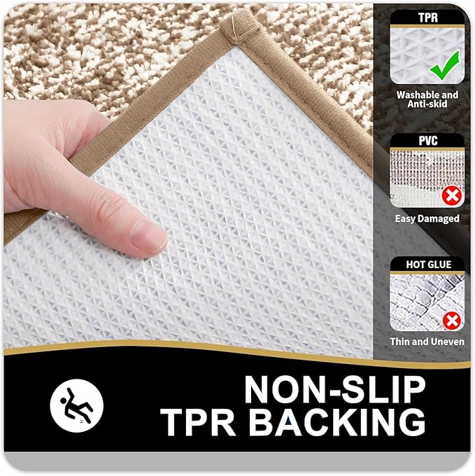 OLANLY Bathroom Rugs 24x16, Extra Soft and Absorbent Microfiber Bath Mat, Non-Slip, Machine Washable, Quick Dry Shaggy Bath Carpet, Suitable for Bathroom Floor, Tub, Shower (Small, Tan)