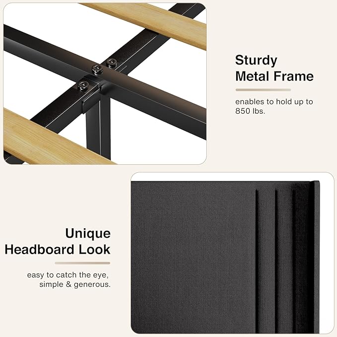 Gizoon Full Bed Frame with Wingback Headboard, Upholstered Platform Bed with Modern Geometric Headboard, Wooden Slats, Noise-Free, No Box Spring Needed