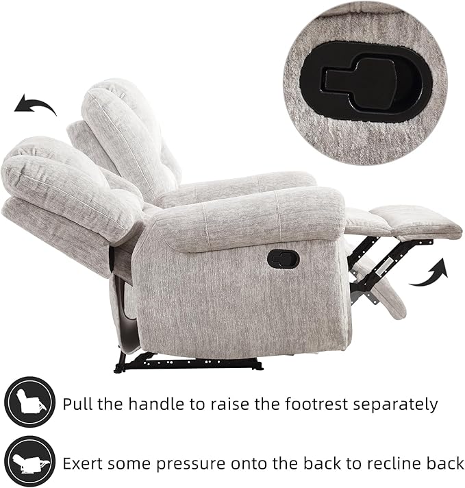 CANMOV Manual Recliner Chair Set of 2, Classic and Traditional Manual Recliner Chair with Comfortable Arms and Back Single Sofa for Living Room, White Grey