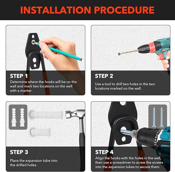 10 Pack Heavy Duty Steel Utility Wall Hooks Anti-Slip Coated - Garage Wall Mount Hanging Storage Organizer for Bikes, Ladders, Garden Tools, Skis and More