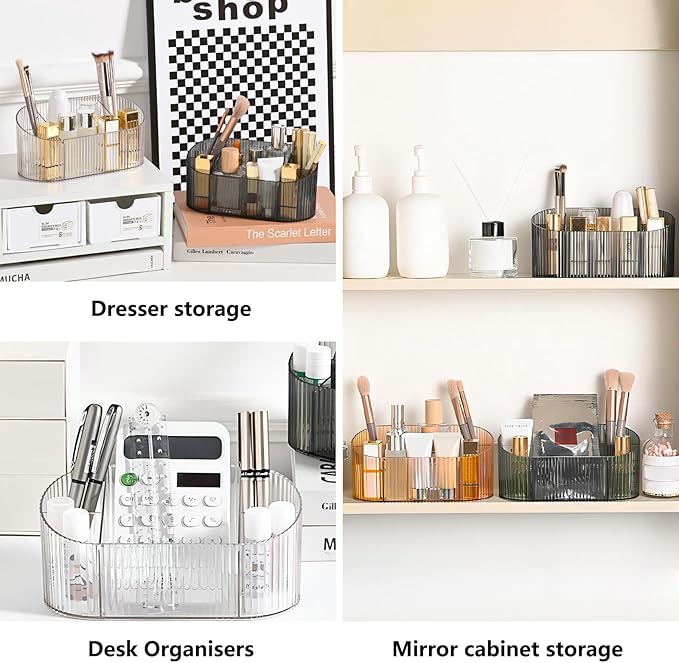 DASITON Large Capacity Makeup Brush Holder,5 Slot Makeup Brush Holder,Vintage striped Make Up Brush Holder,for Vanity Decor,Bathroom Countertops,Desk Storage Container,Cosmetic Display cases(Yelow)