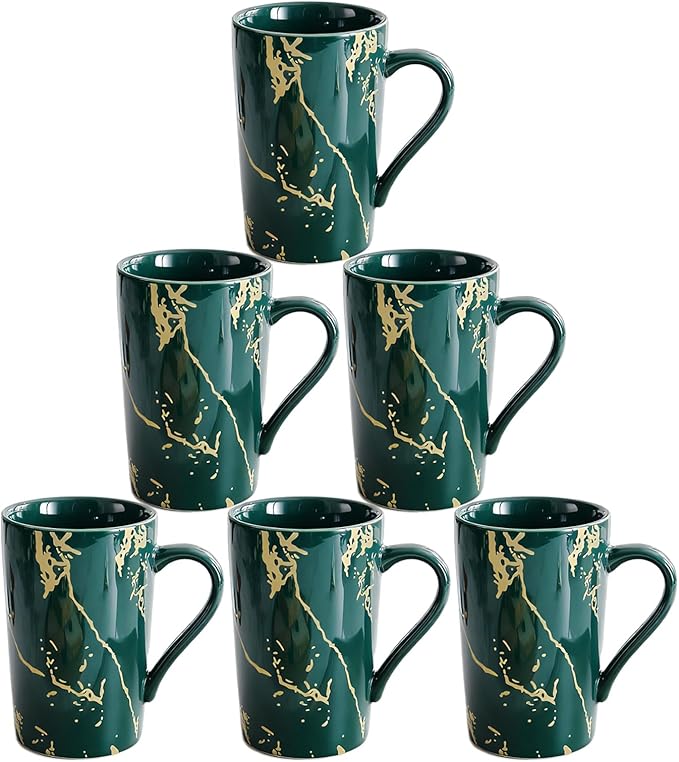 Porcelain Coffee Mugs, 12 Ounce, Set of 6, Green | Hot Tea | Cappuccino | Mocha | Cocoa | Cups for Latte