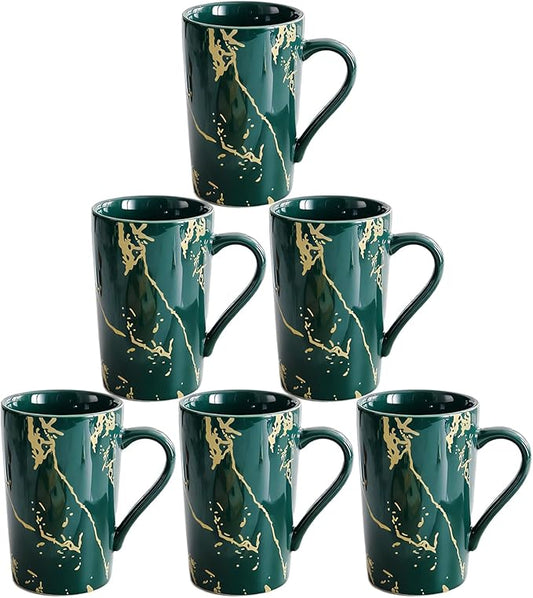 Porcelain Coffee Mugs, 12 Ounce, Set of 6, Green | Hot Tea | Cappuccino | Mocha | Cocoa | Cups for Latte
