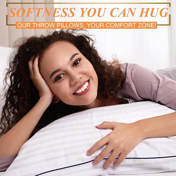 Pillows Insert 24'' x 24'' Set of 2, Decorative Euro Throw Pillows with Luxury Silky Covers for Indoor Couch, Sofa or Bed Decors, White Striped Cushion Sham Stuffer