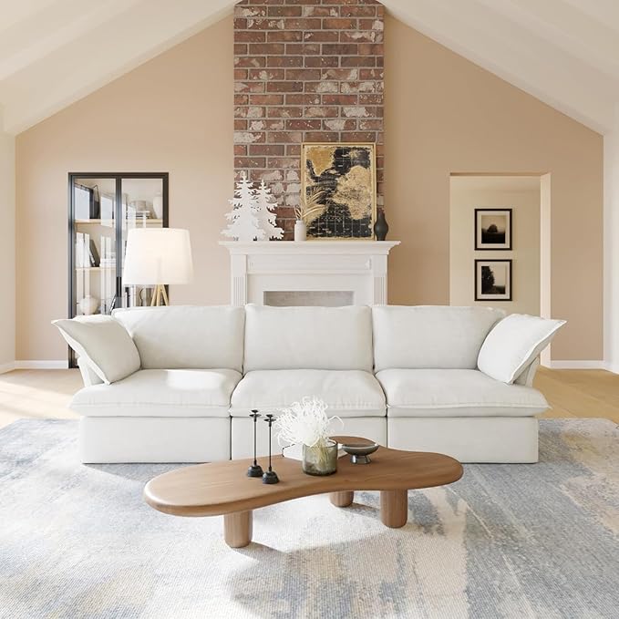 JACH Modern Modular Cloud Sectional Couch, 3 Seat Comfy Convertible Sectional Sofas Couches, Cushion Covers Removable, Two Corners and One Middle Sofa for Living Room (White)