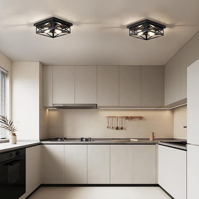 2Pack Vintage Farmhouse Flush Mount Ceiling Light Fixtures, 2-Light Hallway Kitchen Ceiling Light, Industrial Farmhouse Light Fixtures Ceiling Mount for Bedroom