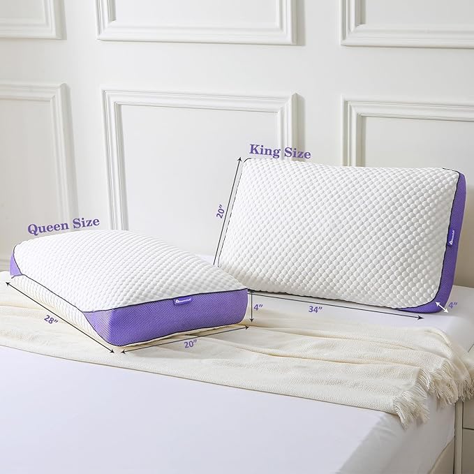 HOMELAB Adjustable Shredded Memory Foam Pillows King Size, Cooling Bed Pillows for Sleeping with Removable Cover, 2 Packs Medium Pillows for Side Stomach & Back Sleepers, 20"x34"