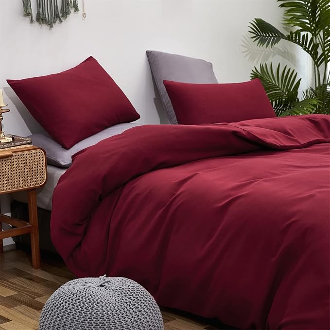 Luxlovery Dark Red Comforter Set King Women Burgundy Bedding Comforter Set Wine Red Marroon Blanket Quilts Modern Soft Breathable Solid Claret Crimson Bedding Set