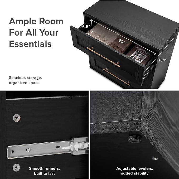 mopio Blake 3 Drawer Dresser for Bedroom, Chest of Drawers, Wood Dresser Organizer, Modern Farmhouse, Tall Night Stand, Enhanced Safety, Sturdy Compliant (2, Black Oak, One Size)