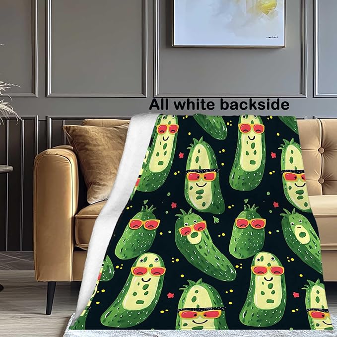 Pickle Blanket Throw for Girls and Women, Funny Gifts for Pickle and Cucumber Lovers, Lightweight Fleece Stuff for Couch and Bed Decor, 50x60 Inches