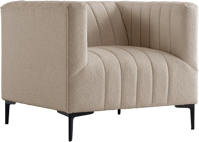 Get Set Style Modern Accent Single Sofa Chair with Arms,Tufted Bouclé Upholstered Comfy Reading Sofa with Arm,Thick Seat Cushion Chair for Living Room Bedroom Study Studio Lounge, Taupe