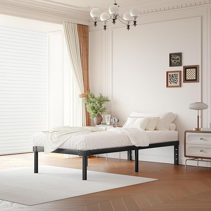 ZIYOO 14 Inch Twin Size Metal Platform Bed Frame with Heavy-Duty Steel Slat Support, No Box Spring Needed, Under Bed Storage Space, Easy Assembly, Noise-Free, Sturdy & Durable, Black