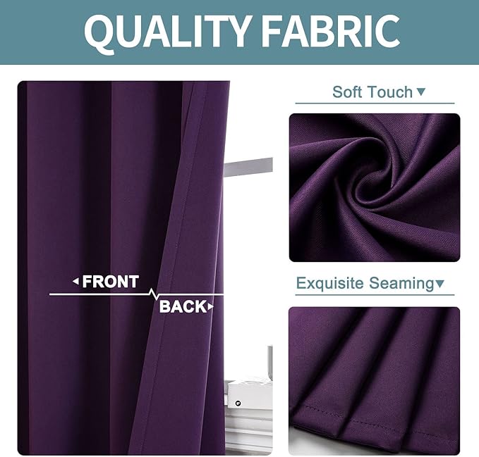 ChrisDowa Small Window Curtains for Kitchen and Bedroom - Grommet Short Thermal Insulated Room Darkening Curtains (2 Panels, Royal Purple, 34 x 36 Inch)